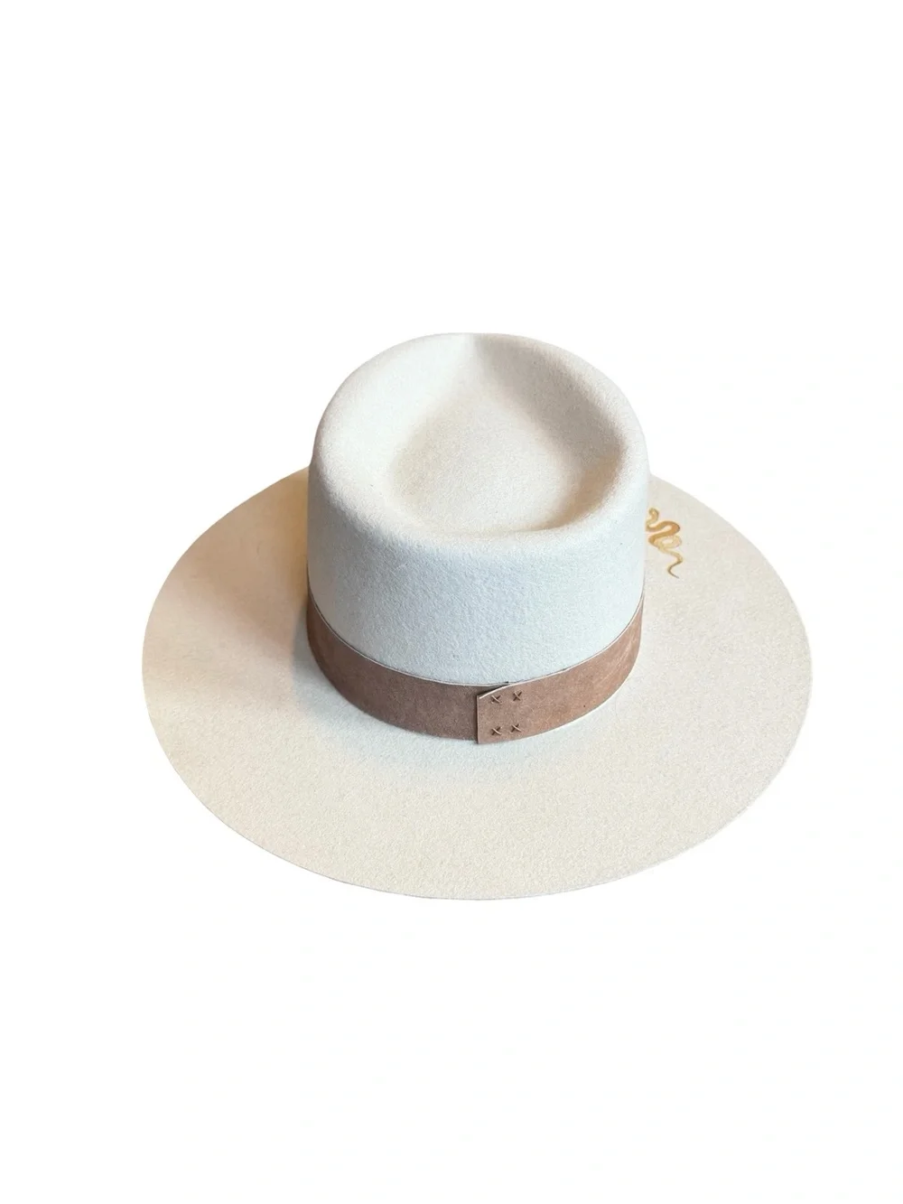 Gigi Pip Miller Fedora Hat Ivory Custom Gold Snake Graphic Luxury Size 61 XL